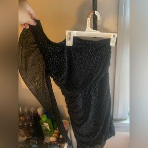 one sleeve black body con sparkle dress